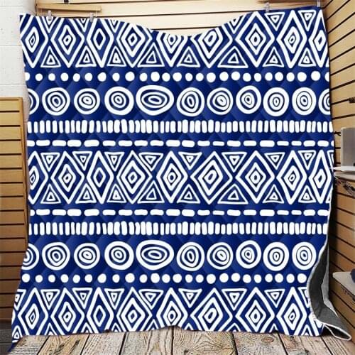 Geometric blue white Quilted quilt Throw Blankets Birthday Christmas thanksgiving Gifts bedding cover Tapestry Wall
