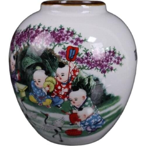 China Old Porcelain Pink Baby Play Pattern Pot