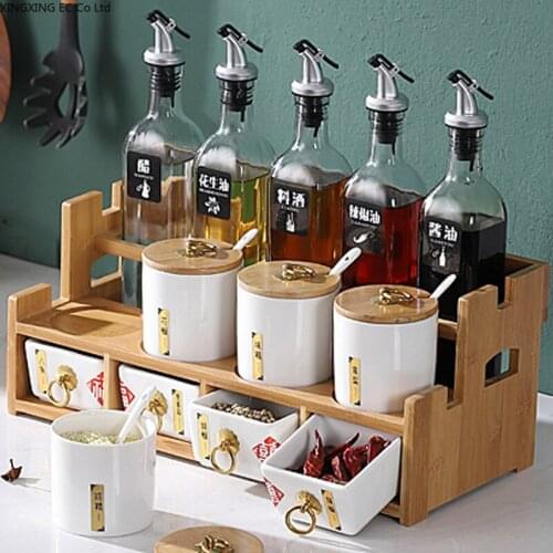 Chinese Style Light Luxury Seasoning Box Set Personality Creative Kitchen Supplies Household Seasoning Salt Jar Glass Oil Bottle
