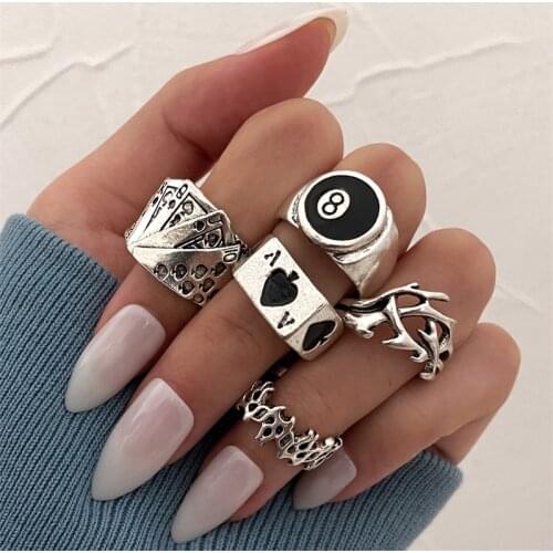 Punk Poker Billiards Rings for Women Funny Goth Kpop Flame Anillos Hip Hop Y2k Korean Fashion Male Couple Gift Jewelry