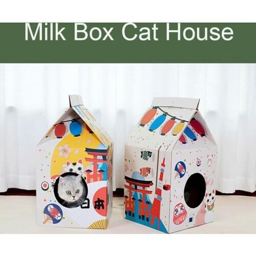 Milk Box Cat House Bed Corrugated Paper Breathe Scratcher Cardboard Kitten Sandboxes Pet Cat House Supplies