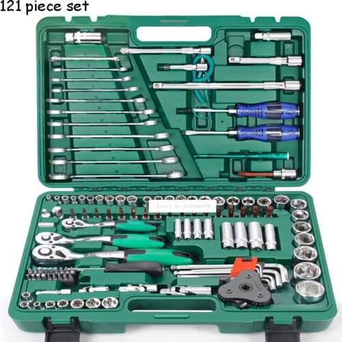 LSQXIGJ-01 121 Piece Set Auto Repair Tool Box Sleeve Wrench Household Car Repair Kit Ratchet Repair Hand Tools Tire Disassembly