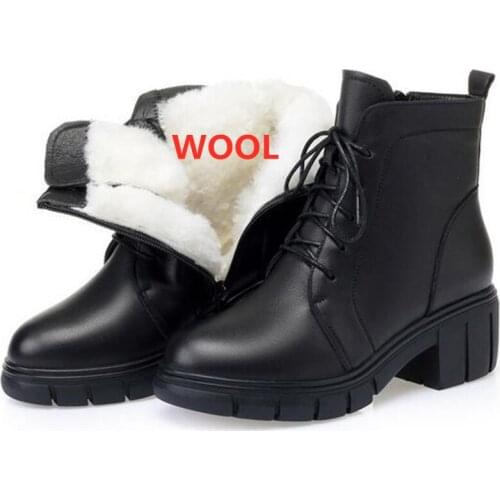Large Size Fashion Autumn Boots Light Platform Non-slip High Heels Cowhide Plush Wool Winter Warm Shoes Snow Boots Women Boots