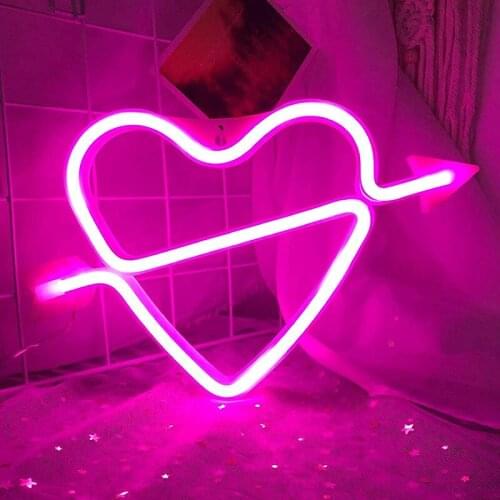 Heart Shaped Neon Signs USB/Battery Powered Acrylic Wall Decor Decorative Home Atmosphere LED Night Lights for Girls UD88