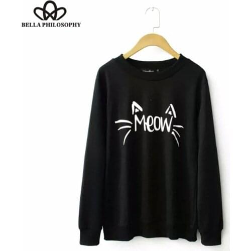 2018 autumn plus size new Cat womens wholesale letters printed long sleeve women sweatshirt hoody S-XL black gray