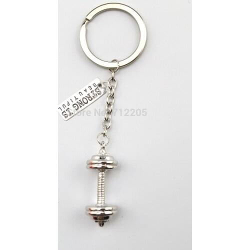 New Arrival Fitness weightlifting Gym jewelry 10pcs Kettle bell dumbbell barbell and Strong Is Beautiful Key chain