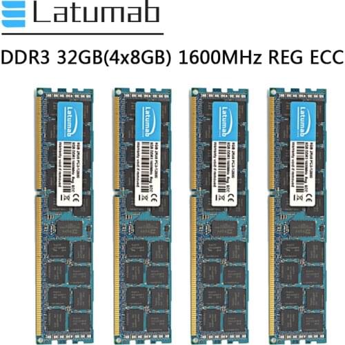 Latumab Memoria RAM DDR3 32G (4x8GB) 1600MHz Server Memory PC3-12800 240 Pins REG ECC DDR3 RAM Registered Memory Module