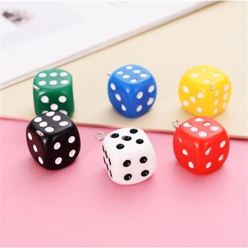 Julie Wang 10PCS Resin Dice Charms Random Mixed Colors Keychain Jewelry Making Accessory Home 16mm Dice Decor