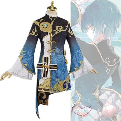 Hot Game Game Genshin Impact XingQiu Original Ver. Battle Uniform Gorgeous Outfit Halloween + Xingqiu Cosplay Wigs