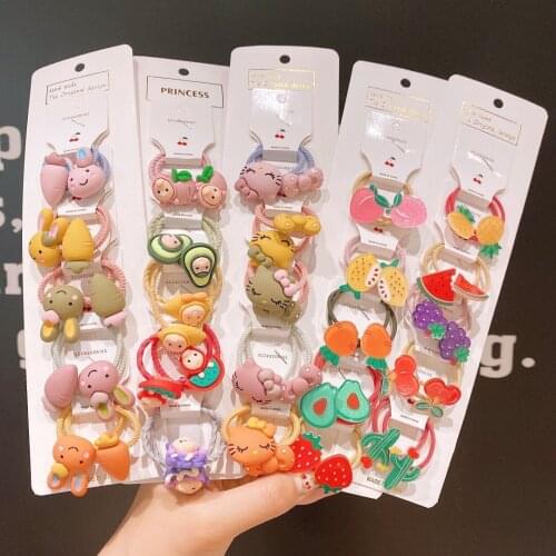 10PC Cartoon Rabbit Bear Fruit Hair Rope For Kid Elastic Hair Band Hair Clips Ties Girl Hair Accessories Baby Children Headdress