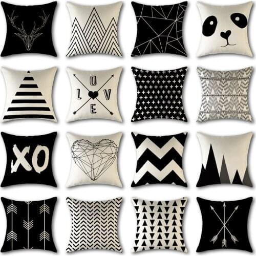 Northern Europe simple black and white geometric cotton and linen pillowcase classic triangle pillow