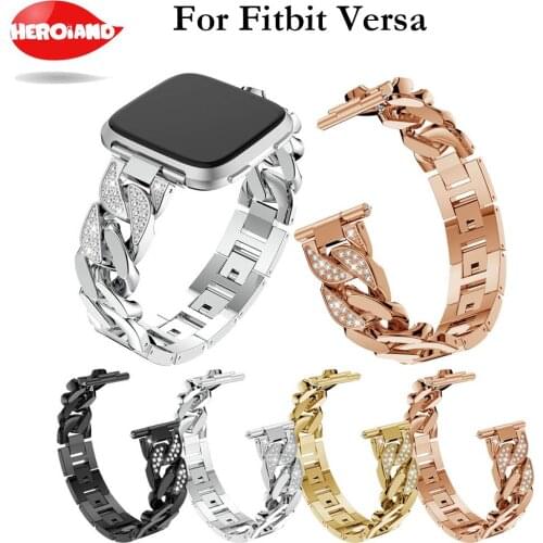 Luxury Replacement watch band 2018 For Fitbit Versa Bracelet Wrist Band Smart Accessories with diamond single Row Cowboy Chain