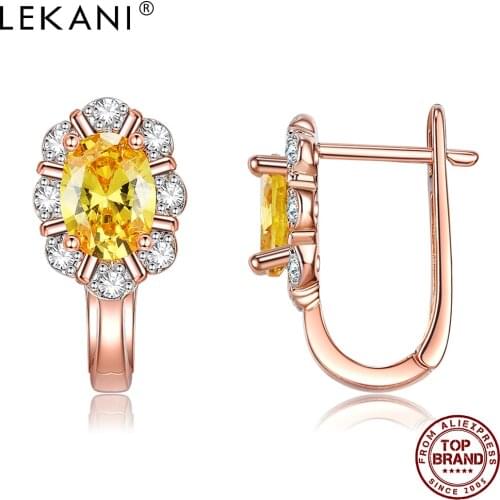 LEKANI Oval 5A Cubic Zirconia Earring For Women Rose Gold Plated Handmade Flower Earrings Stud Party Fashion Jewelry Hot Sale