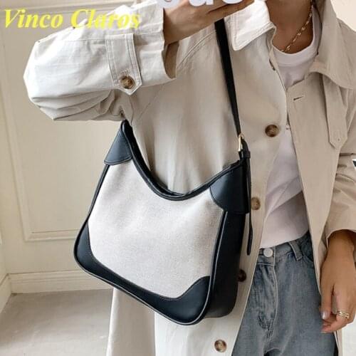 Large-capacity Shoulder Bag Female PU Leather Patchwork Canvas Cross Body Bags 2021 Trendy Fashion Messenger Handbags Sac A Main