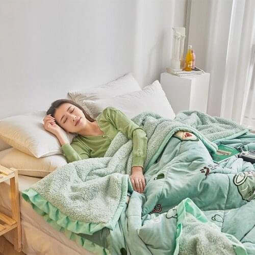 Thick Three-layer Lace Lovely Quilt Crystal Velvet Blanket Lamb Cashmere Warm Siesta Throw Blanket For Winter Single Bed