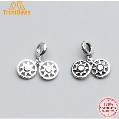 TrustDavis Real 925 Sterling Silver Fashion Sun Flower Charm Pendant Handmade DIY Accessories Fine Jewelry Wholesale HY285
