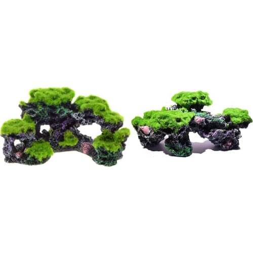 Aquarium Coral Reef Decoration Resin Fish Tank Mountain Rock Landscape Ornament with Moss for Betta Sleep Rest Hide Play Breed