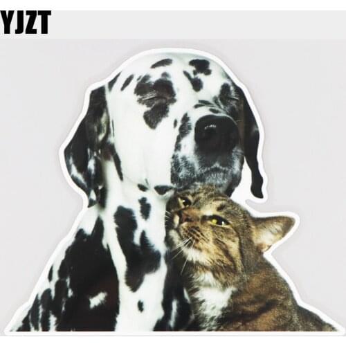 YJZT 16.5×13.9CM Dependent Cats And Dogs Creative Widnow Door Decoration Animal Car Sticker 21A-0690