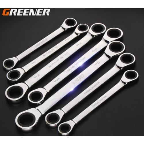 Greener Chrome Vanadium Ring Double Head Ratchet Wrench Reversible 8-9-10-12-13-14-15-16-17-18-19mm Ratchet Combination Spanner