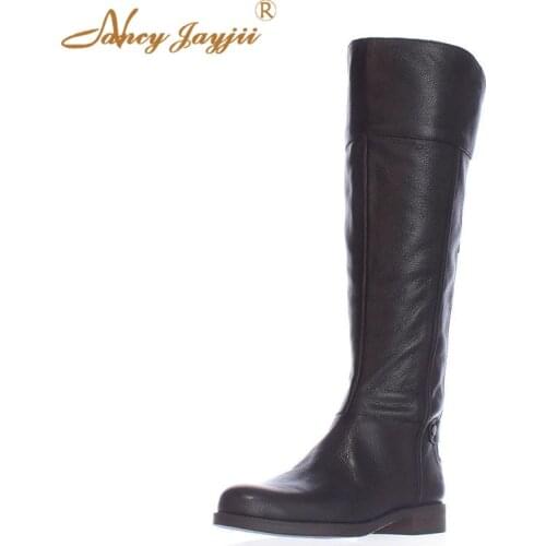 Flock Women Shoes Adult Boots Ladies knee-High Med Square Heels Solid Round Toe Zipper Leisure Mature Basic Nancyjayjii 2019