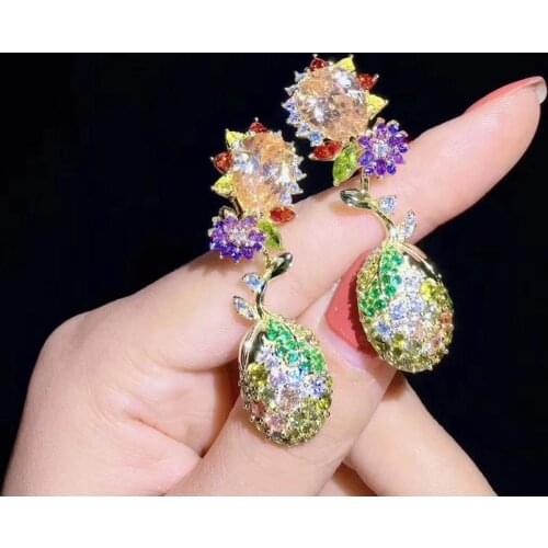 Multi color earring 925 sterling silver with cubic zircon drop earring plant flower fine women jewelry free shipping