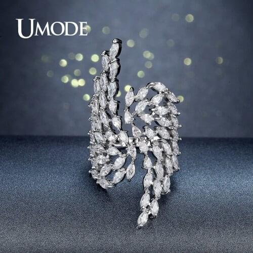 UMODE Brand Fashion Angel Wings Crystal Ring for Women Jewelry Party Cocktail Ring Big Finger Open Anel Gift UR0382