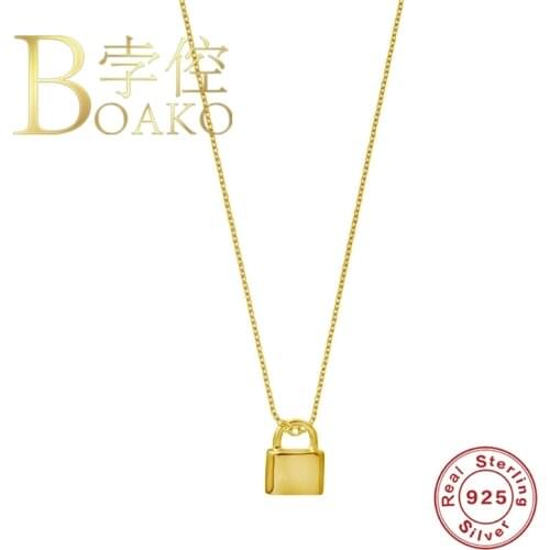 BOAKO 925 Sterling Silver Necklace Women Ins Lock Clavicle Chain Kpop Collares Collier Necklaces For Women Luxury S925 Jewelry
