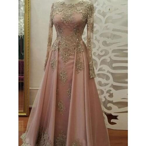 Golden Lace Evening Dress Long-sleeved Dress Annual Meeting Hollow Evening Dress Summer Gowns for Women A293