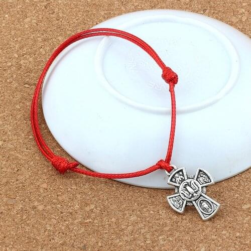 2PCS/Lots Jesus Christ Crucifix Cross Pendant Adjustable kabbalah Korea Waxed Cotton Cord Bracelets (Red & Black ) B-248