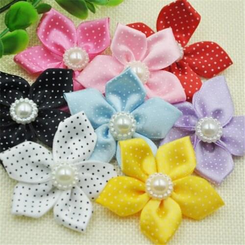 20pcs 2" Satin Ribbon Flowers W/Bead Wedding Sewing Appliques DIY Crafts E05