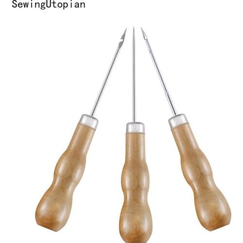 3PCS Wooden Handle Awl Positioning Drill Tools Leather Hole Puncher Stitching DIY Tailor Sewing Needles Shoe Repair Tool