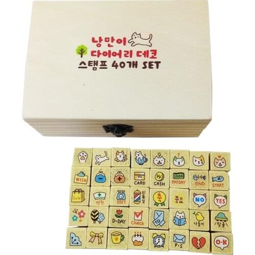 40 Pcs/set Kawaii Cartoon Cats Wooden Rubber Stamps Supplies Stamps for Scrapbooking Home Decoration DIY Gift