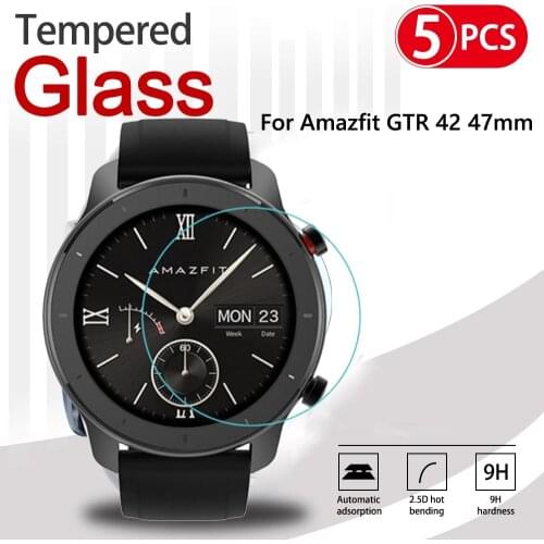 5Pcs/Lot 9H Premium Protective Tempered Glass For Xiaomi Huami AMAZFIT GTR 42 47mm Smart Watch Screen Protector Film Accessories