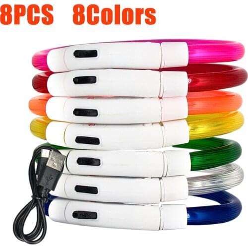 8 Colors 8Pcs/Lot USB Rechargeable LED Pet Dog Collar Cat Puppy Necklace Adjustable Cuttable Neck Ring Safety Night Glowing