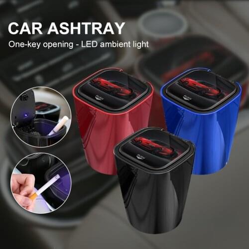 Car Ashtray With LED Light Push Type Lid Multifunctional Smokeless Cigarette Holder Ashtray Trash Can Interior Decoration