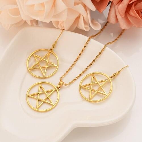 Bangrui Gold Color star Jewelry sets big Round Pendant/Chain Necklace/Ball Earrings for Women wedding bridal party Jewelry gift