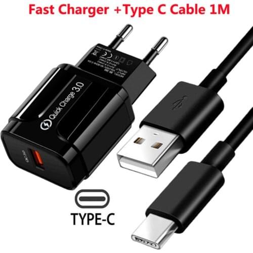 QC3.0 Fast Charger For Samsung S21 S20 FE S10 S9 Plus A02S A11 A12 A52 A72 A32 A70 A51 Type C USB C Fast Charging Charger Cable