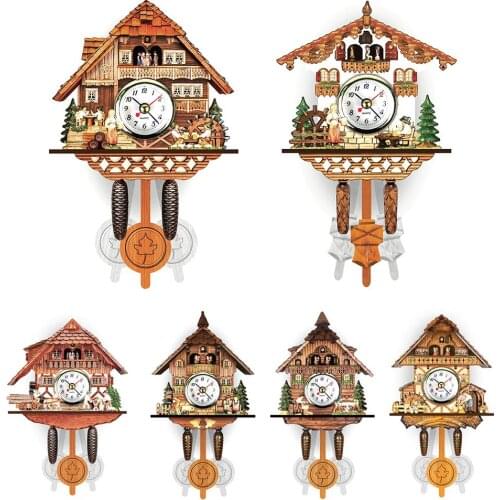 Antique Wooden Hanging Wall Clock Bird Cuckoo Wall Time Alarm Clock Watch Modern Brief Home Living Room Decoration