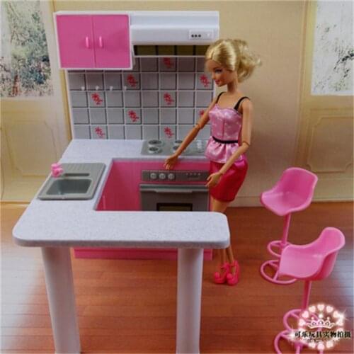 For Barbie Doll Furniture Accessories Plastic Toy Dream Kitchen furniture Kitchenware Cabinet Stoves Gift Girl DIY Christmas