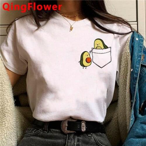 Kawaii Avocado Cartoon Harajuku T-shirt Women Funny Cute Anime Vegan Tshirt Grunge Aesthetic 90s T Shirt Graphic Top Tees Female