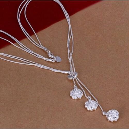 Hot Sale!!Free Shipping 925 Silver Necklace,Fashion Sterling Silver Jewelry Three Rose Necklace SMTN049