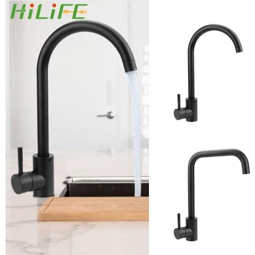 HILIFE Kitchen Faucet Stainless Steel 360 Rotate Kitchen Accessories Hot and Cold Deck Mounted Sinks Mixer Tap Black Pull out