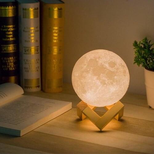 HiMISS Rechargeable 3D Print Moon Lamp 2 Color Change Touch Switch Bedroom Bookcase Night Light Home Decor Creative Gift