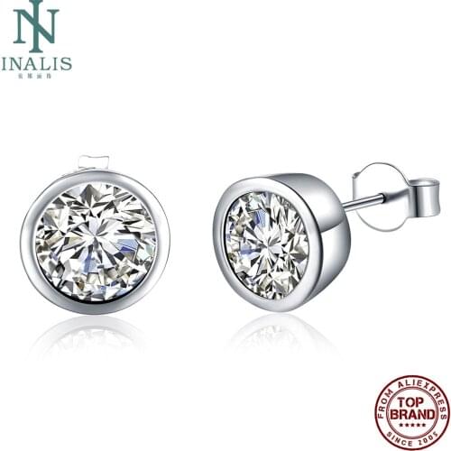 INALIS Fashion Jewelry Stud Earrings For Women Silver Plated Inlaid Round Cubic Zircon Female Girl Simple Wedding Earring 2020