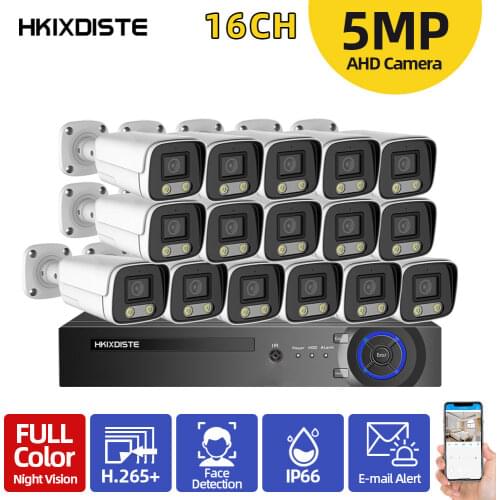 5MP CCTV Camera Security System Kit with H.265 16CH DVR Outdoor Color Night Vision AHD Camera Video Surveillance System Set P2P