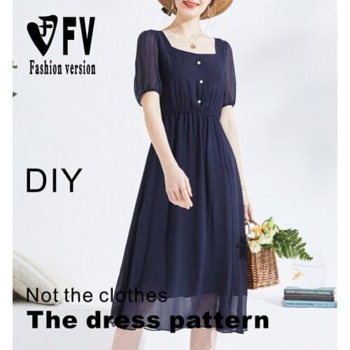 Square Neck Puff Sleeve Dress Pattern Womens Skirt Cutting Design Structure Drawing Clothes Pattern BLQ-531