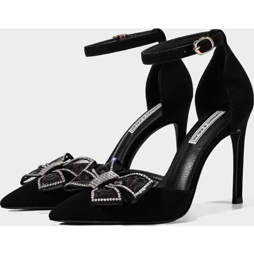 Summer bow stiletto high-heeled large size small size sequined bridal wedding shoes low-heeled party dress female sandals