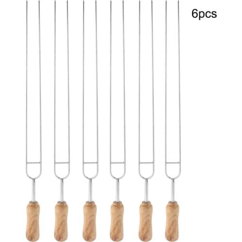 Summer Picnic U-shaped Barbecue Fork Barbecue Stainless Steel Fork Barbecue with Wooden Handle Barbecue Needle Barbecue Skewers
