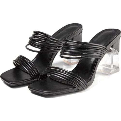 Fashion Square Toe Slippers Womens Transparent Heels Ladies Outdoor Shoes Female Narrow Band Women Sandals High Heels Slipper