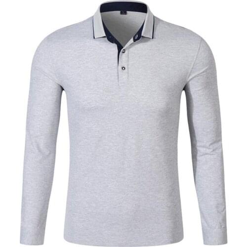 Chemise Homme Plain Mens Polo Shirts 94%Cotton+6%Spandex Long Sleeves Business Camisas De Hombre